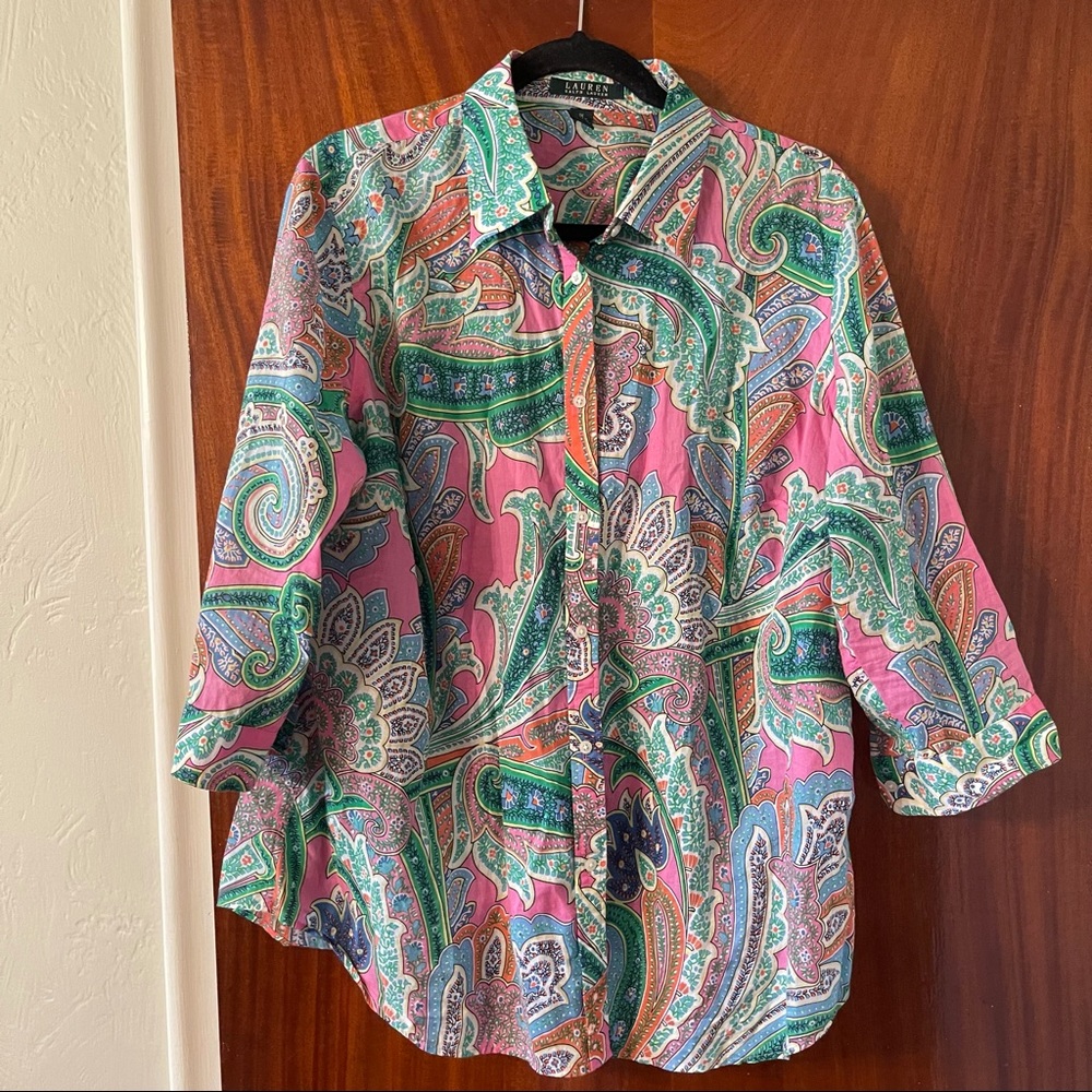 Lauren Ralph Lauren Bright Paisley button up Top